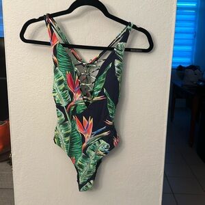 Plants print one pie swimsuit